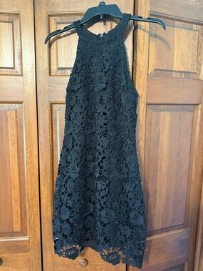 Lulu's Black Floral Crochet Halter Mini Dress